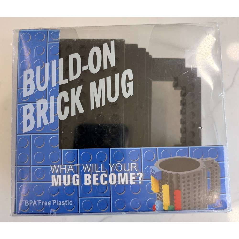 NIB, NEW Build-on Brick Coffee Mug Toy, DIY Novelty Cup w/ Building Blocks Black